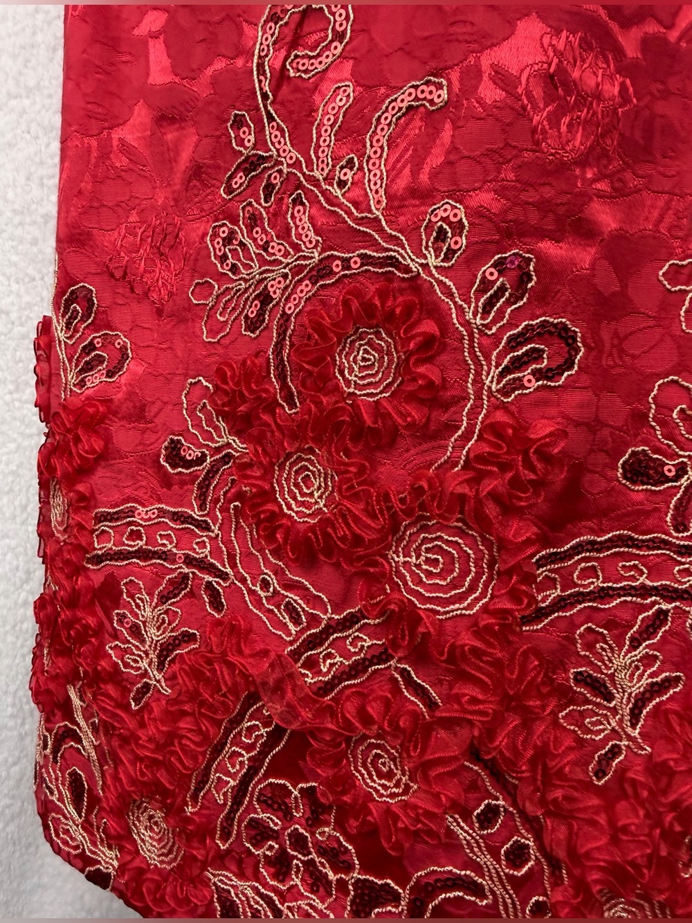 Red/Gold Floral Embroidered Mandarin Collar Sheath Mini Dress, XL - Picture 7 of 15